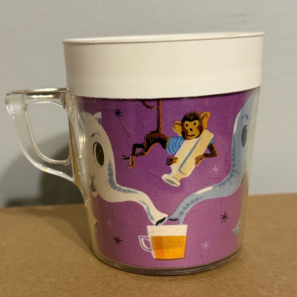 1960s Whitley Plastic Mug With Elephant & Monkey